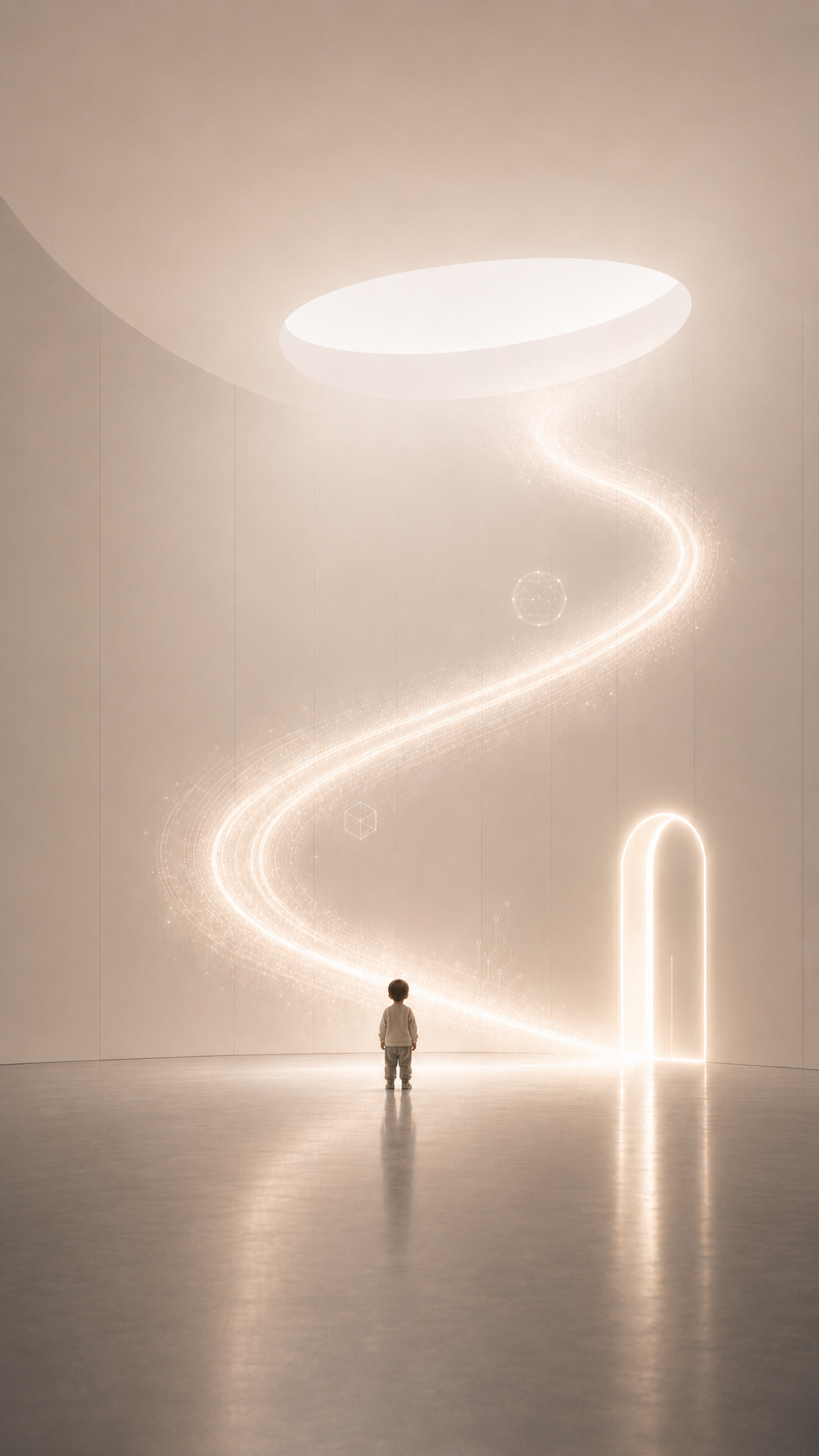 孩子站在展馆中的 AI 成长路径前